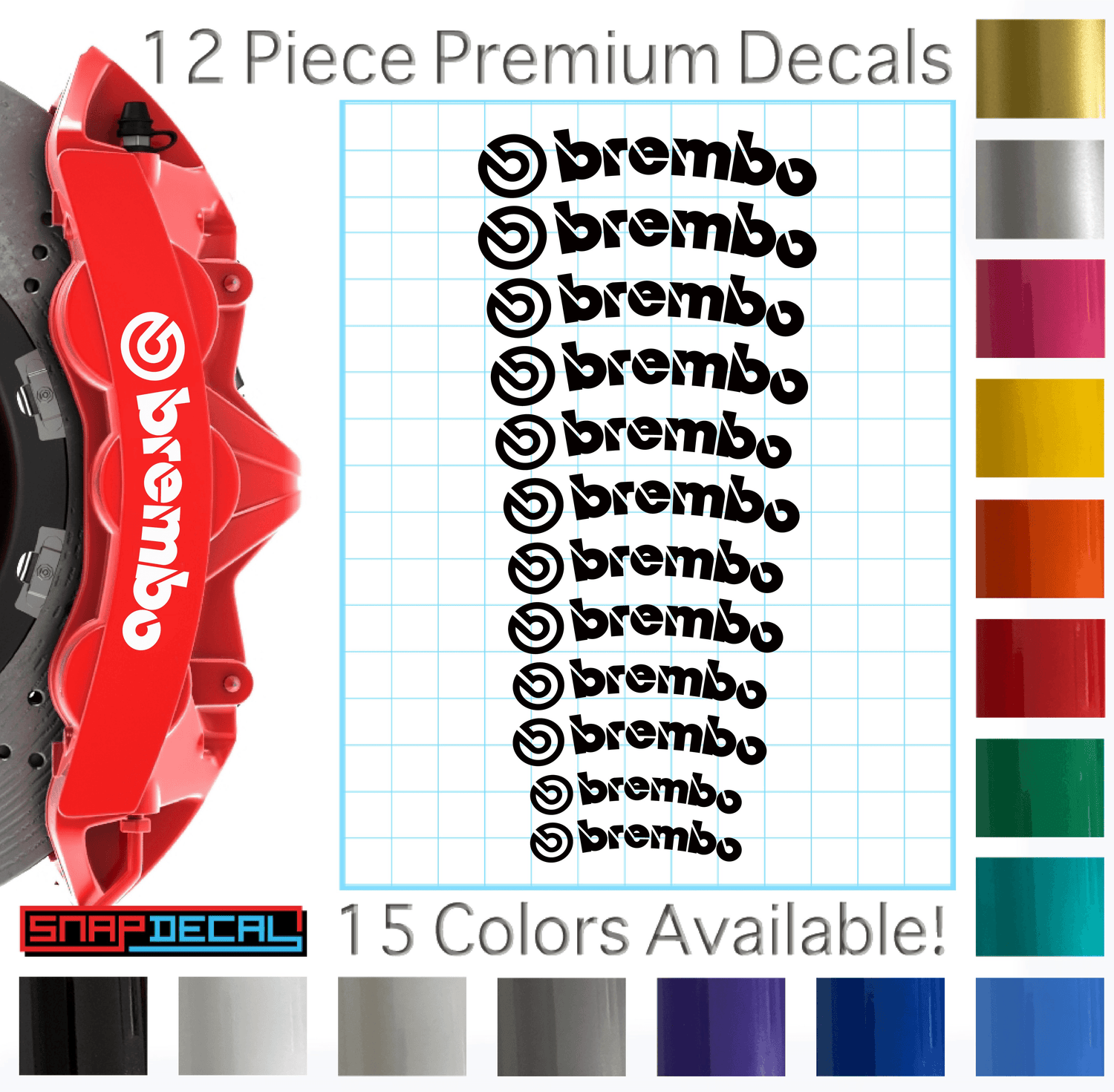 12 Brembo Brake Caliper Decals Curved - Snap Decal