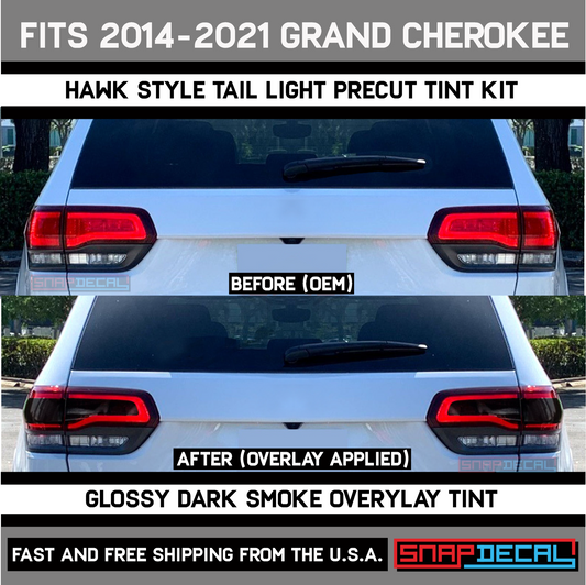 Fits 2014 - 2021 Grand Cherokee PreCut Tail Light Tint Overlay Kit - Dark Smoke