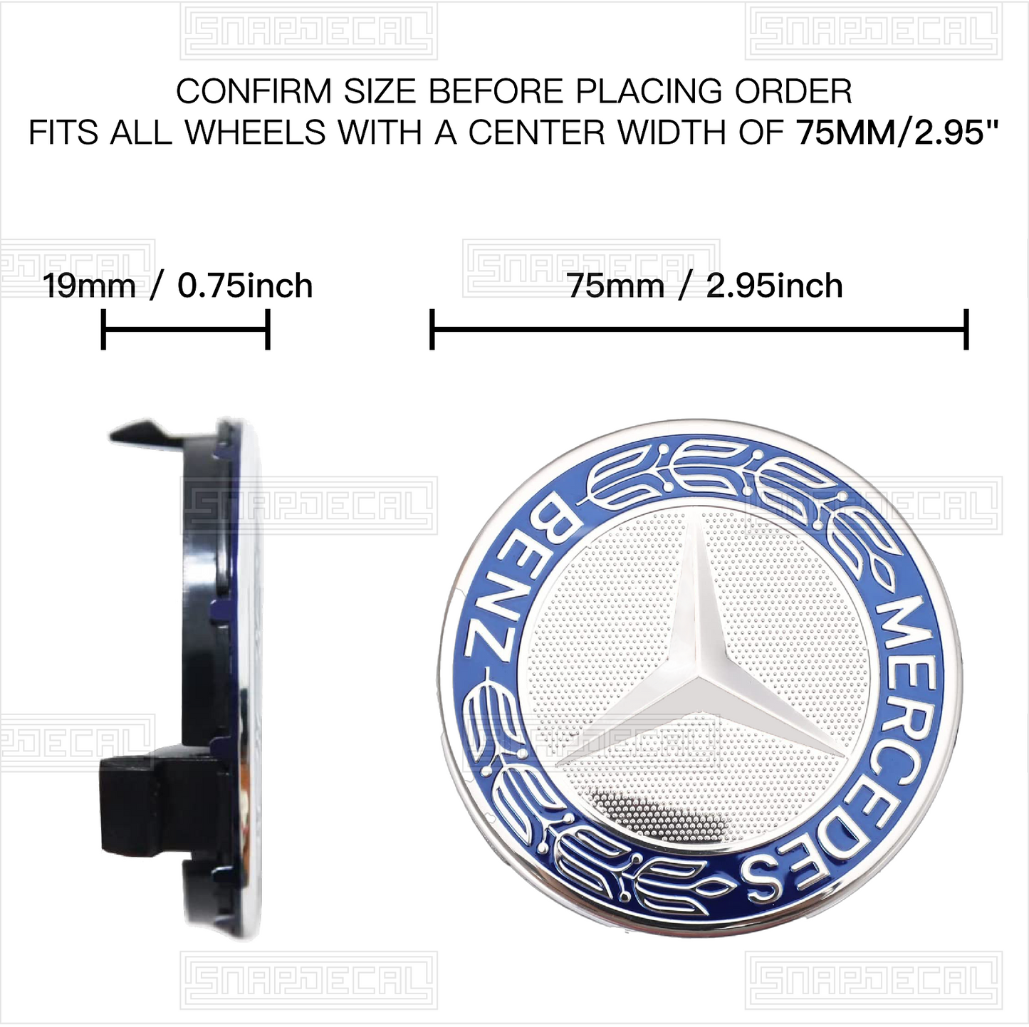 4 Center Caps for Mercedes Benz Classic Dark Blue Wheel - 75MM / 3" AMG Wreath