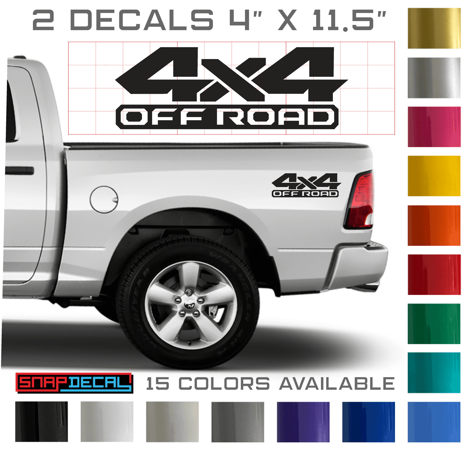 2 Dodge Ram 4x4 Off Road Body Decals - Snap Decal